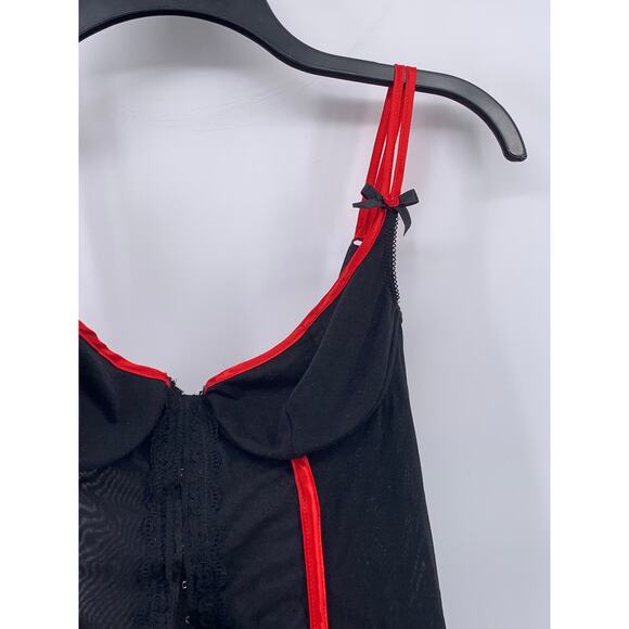 INTIMISSIMI Women's Black-Red Mesh Double Spaghetti Strap Hook Corset Top SZ M - Picture 5 of 11